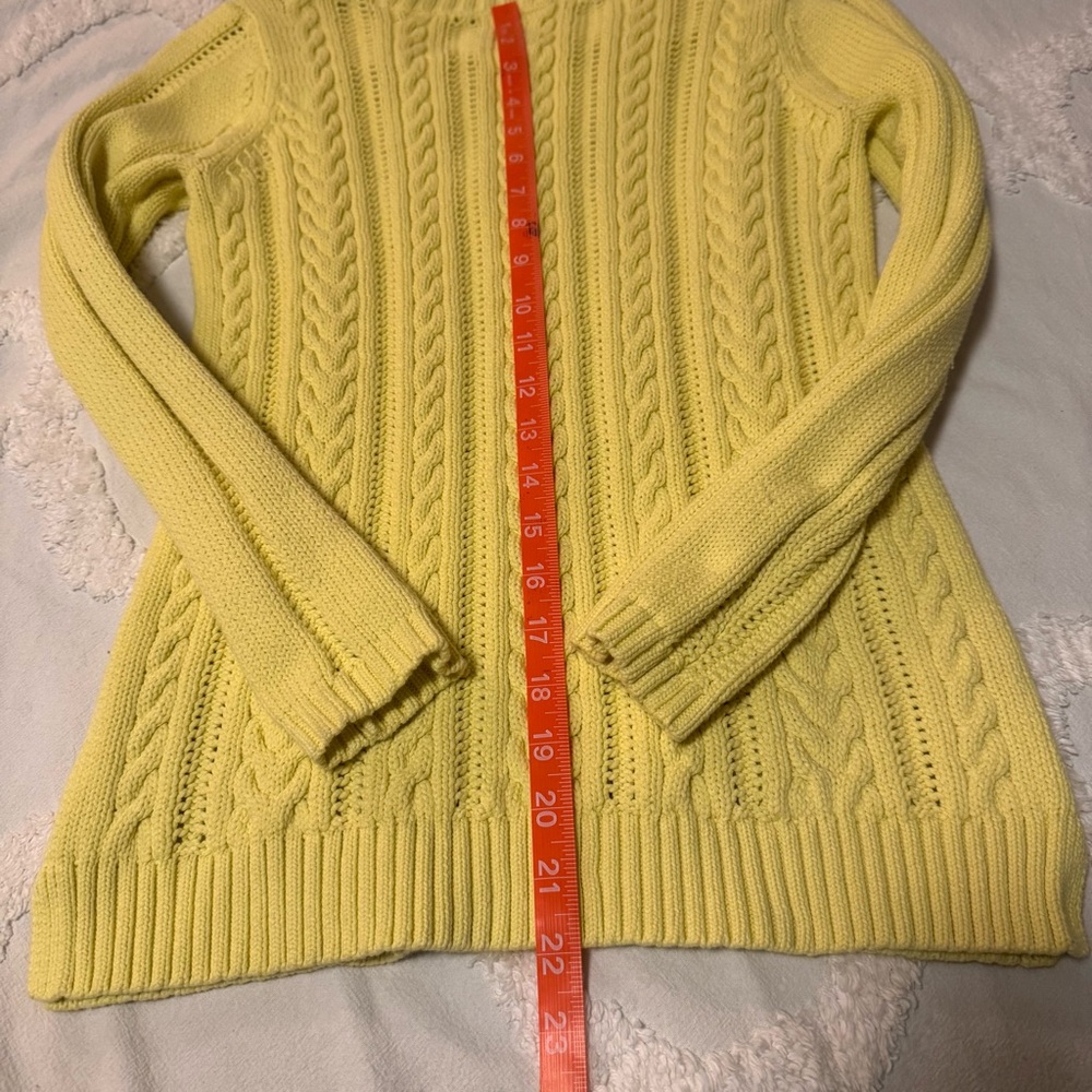 Talbots Small Petite Green Cable Knit Sweater Long Sleeve Round Neck Sz P Cotton - Picture 9 of 10